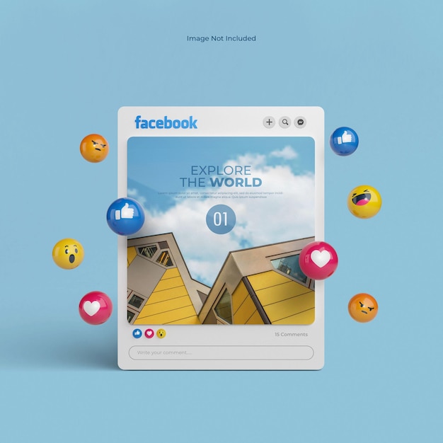 Free PSD 3d rendered facebook post mockup isolated