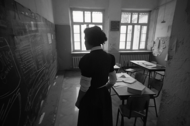 Celebration of labour day with monochrome view of woman working as a teacher