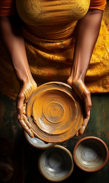 Close up on hands working on pottery
