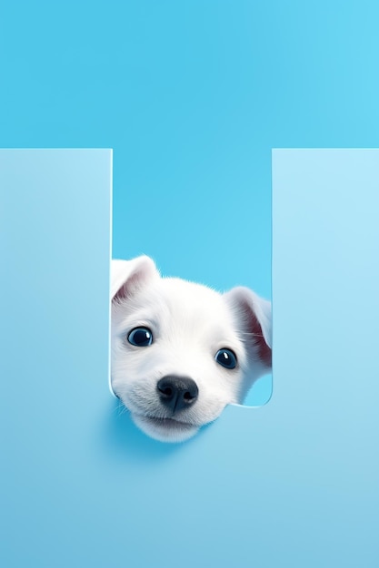 Generative ai White dog on pastel blue background 3d