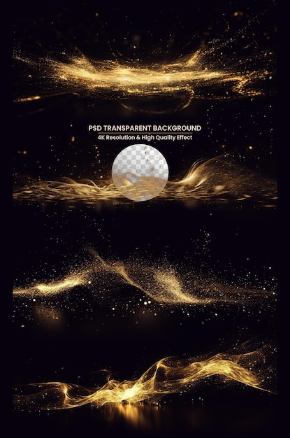 PSD golden glittering magic waves transparent background