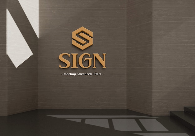 PSD logo on wall with shadow