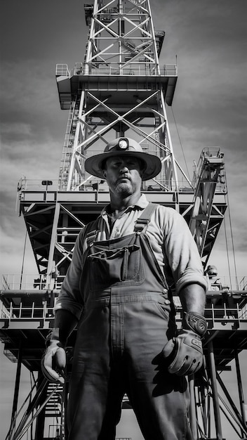 Portrait of an oil field worker standing by the rig