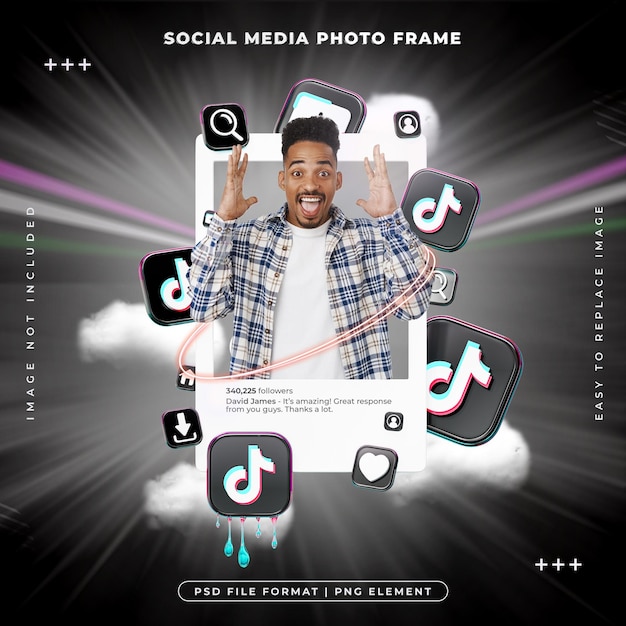 Free PSD social media tiktok post frame isolated 3d rendering