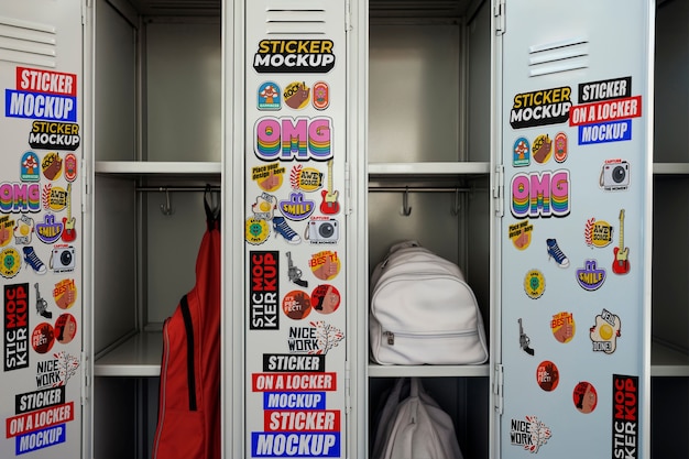 Sticker mockup on school locker