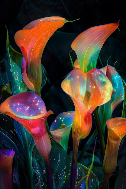 Surreal neon tropical flowers