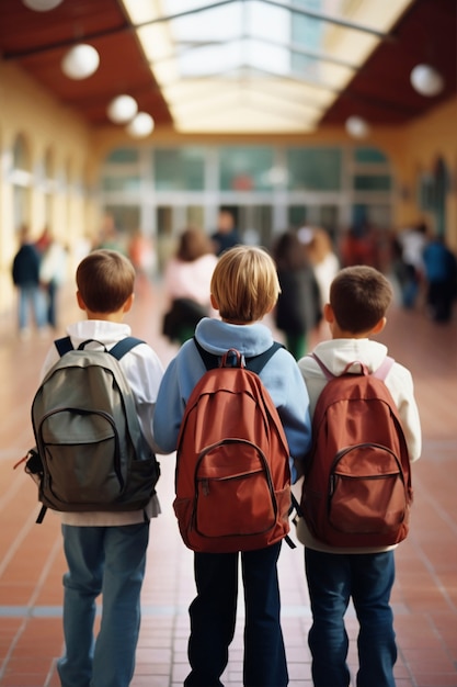View of young students attending school